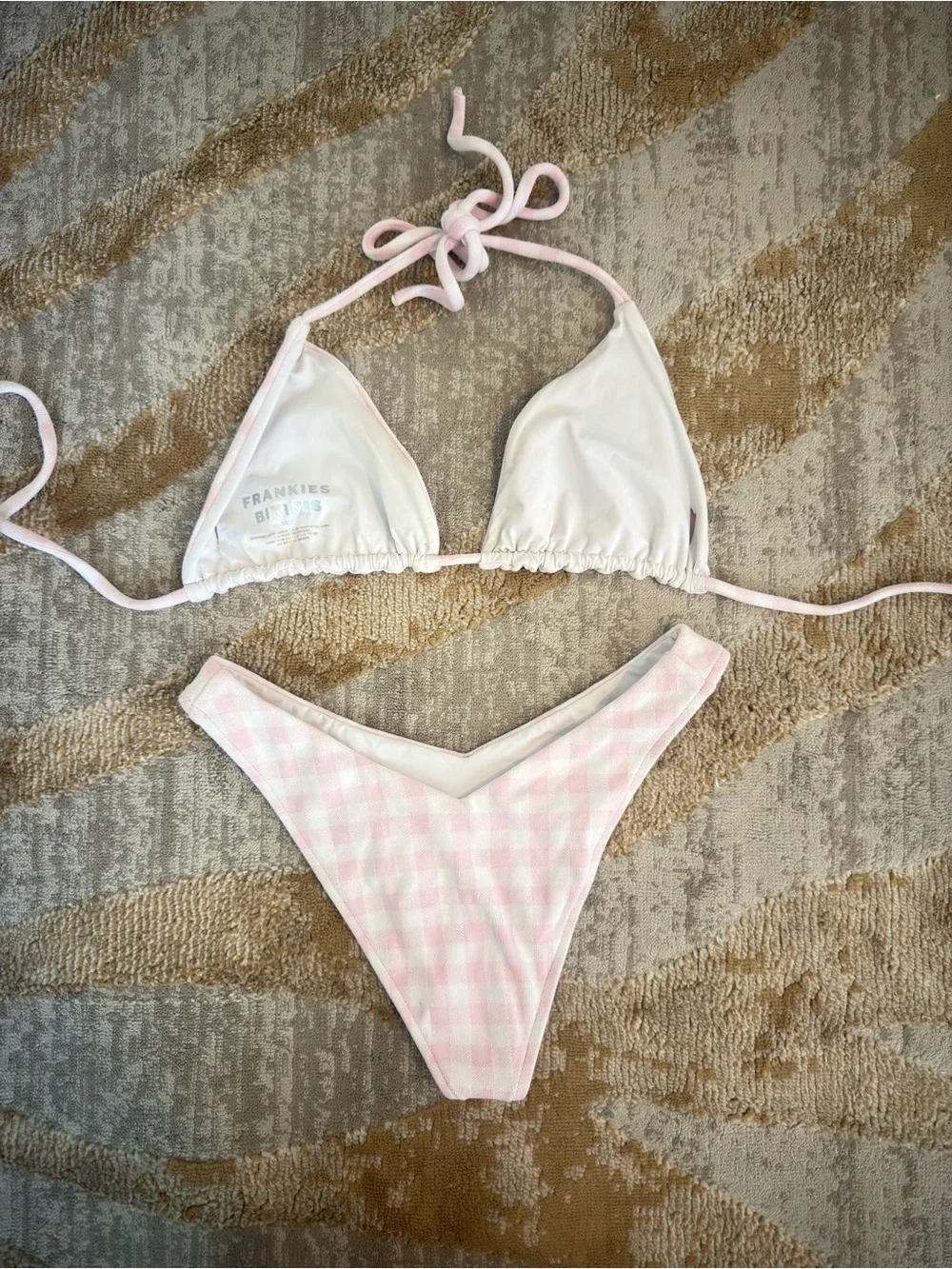 FRANKIES BIKINIS PINK GINGHAM BIKINI SET